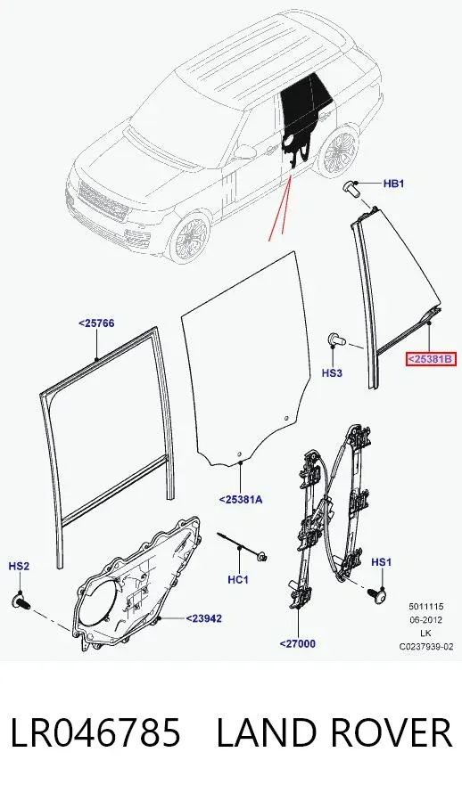 Стекло-форточка двери задней правой LR046785 Land Rover