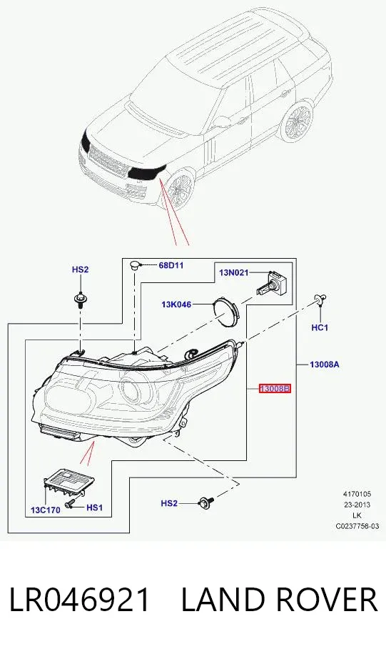 Правая фара LR046921 Land Rover