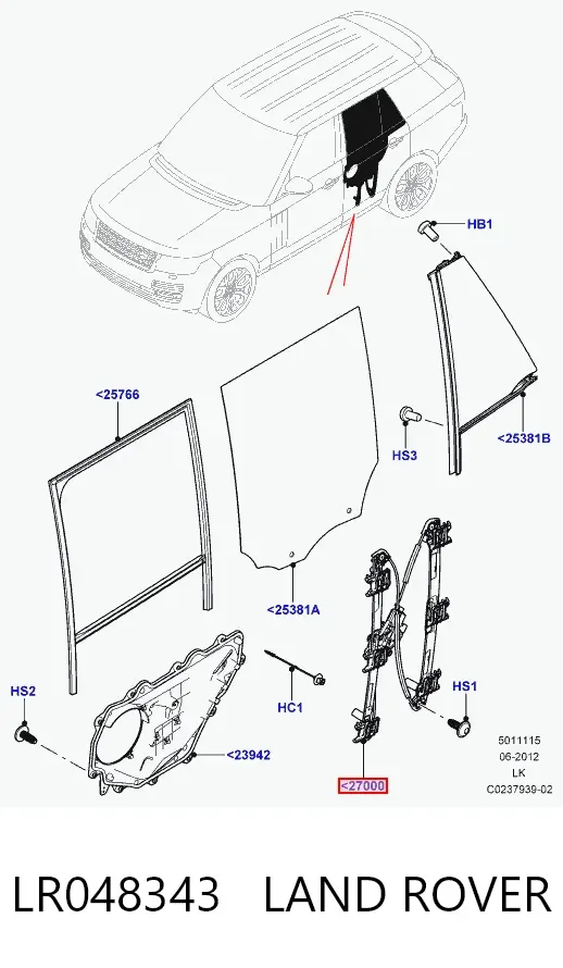 Механизм стеклоподъемника двери задней правой LR048343 Land Rover