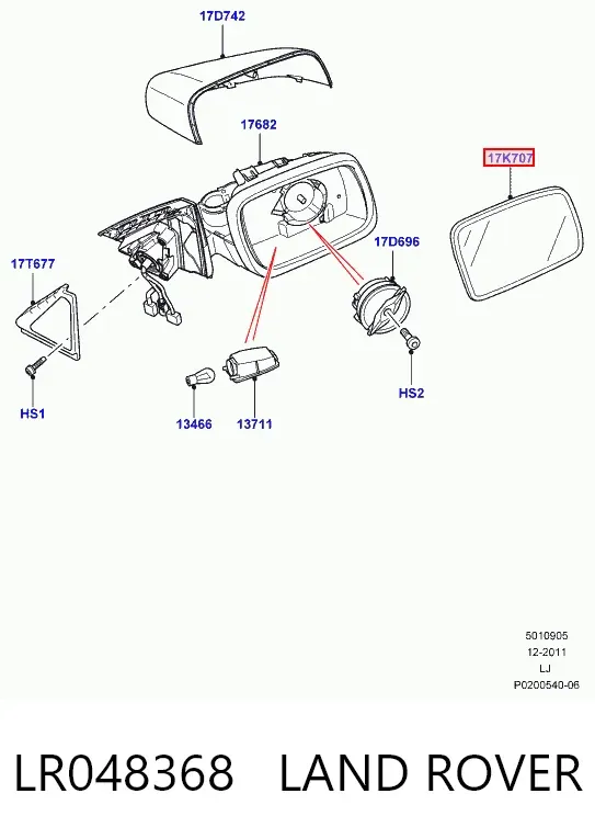 Стекло левого зеркала заднего вида LR048368 Land Rover