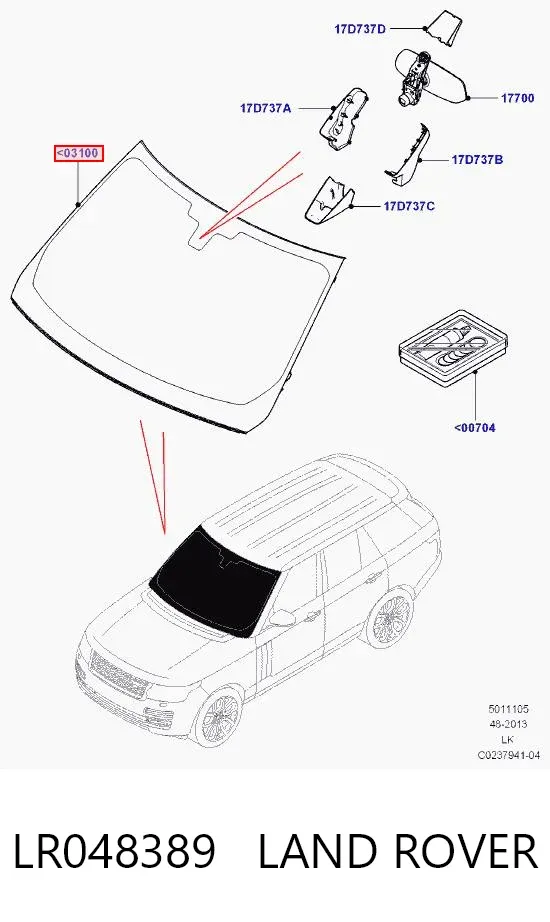 Лобовое стекло LR048389 Land Rover