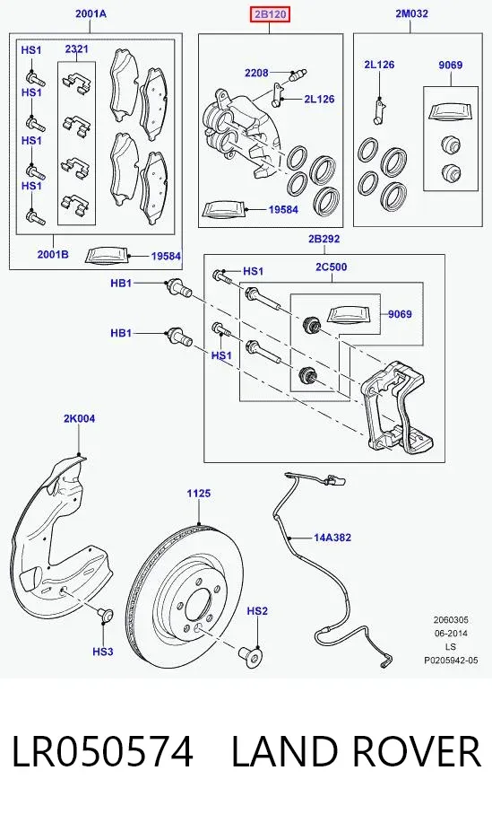 Суппорт тормозной передний правый LR050574 Land Rover