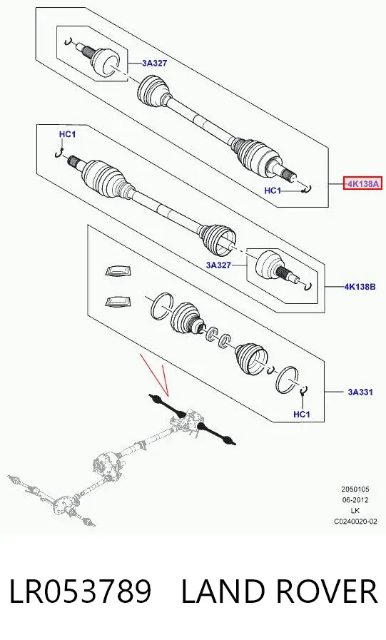 Полуось задняя правая LR053789 Land Rover