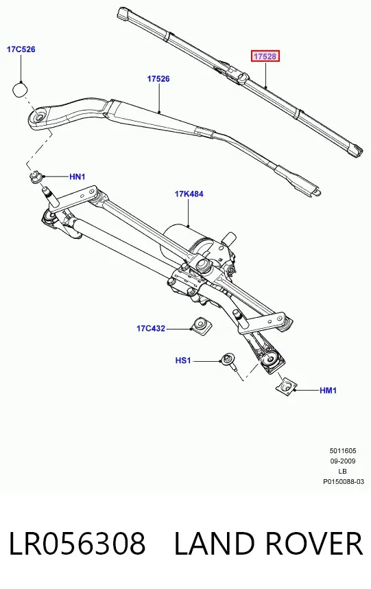 Щетка-дворник лобового стекла пассажирская LR056308 Land Rover