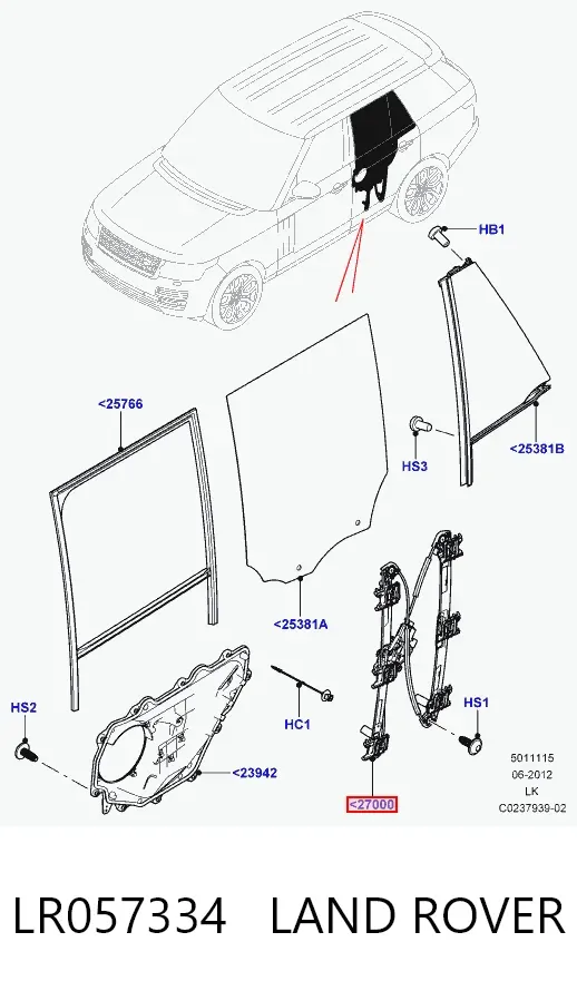Механизм стеклоподъемника двери задней правой LR057334 Land Rover