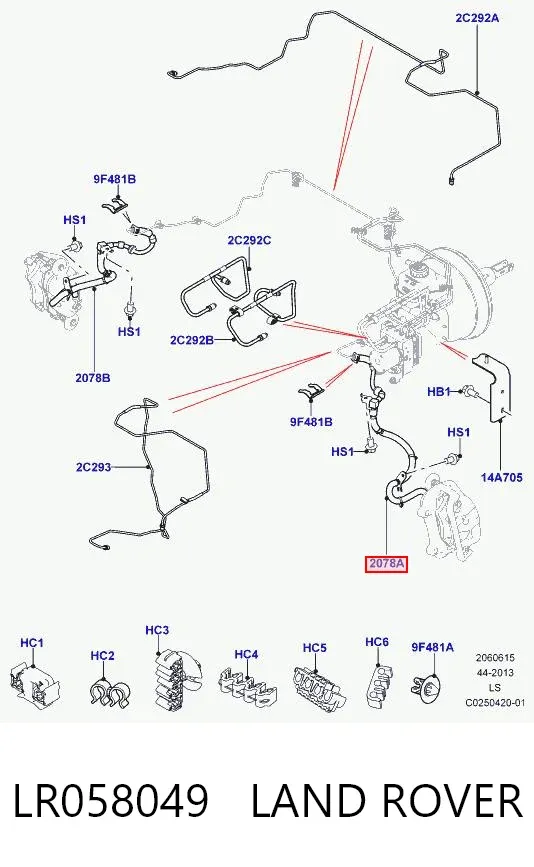 Шланг тормозной передний левый LR058049 Land Rover