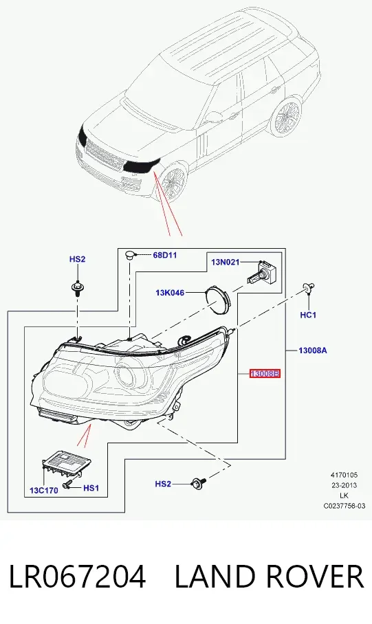 Правая фара LR067204 Land Rover