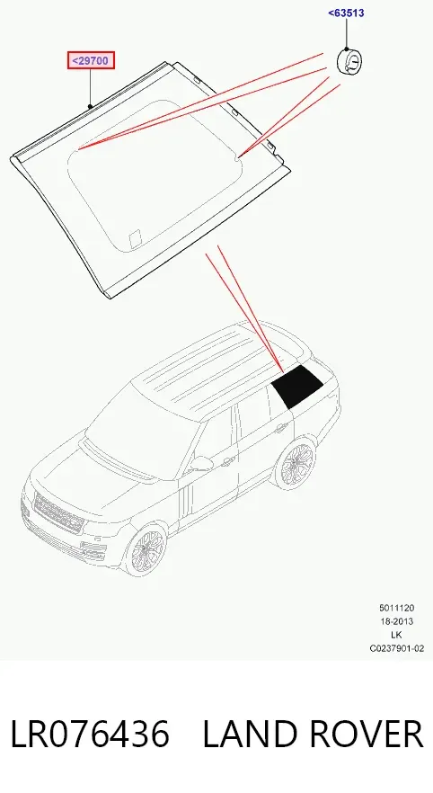 Стекло кузова (багажного отсека) правое LR076436 Land Rover