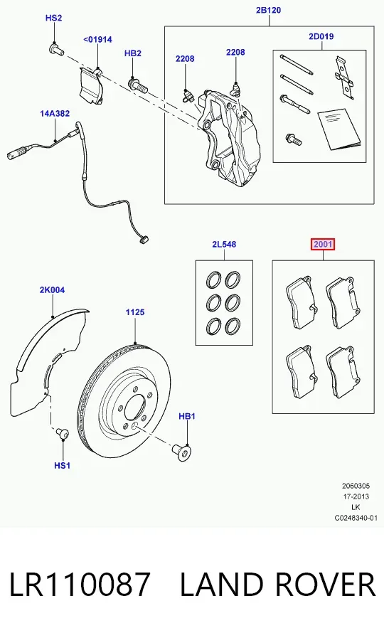 Передние тормозные колодки LR110087 Land Rover