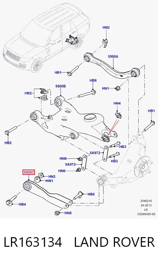 Рычаг задней подвески нижний левый LR163134 Land Rover