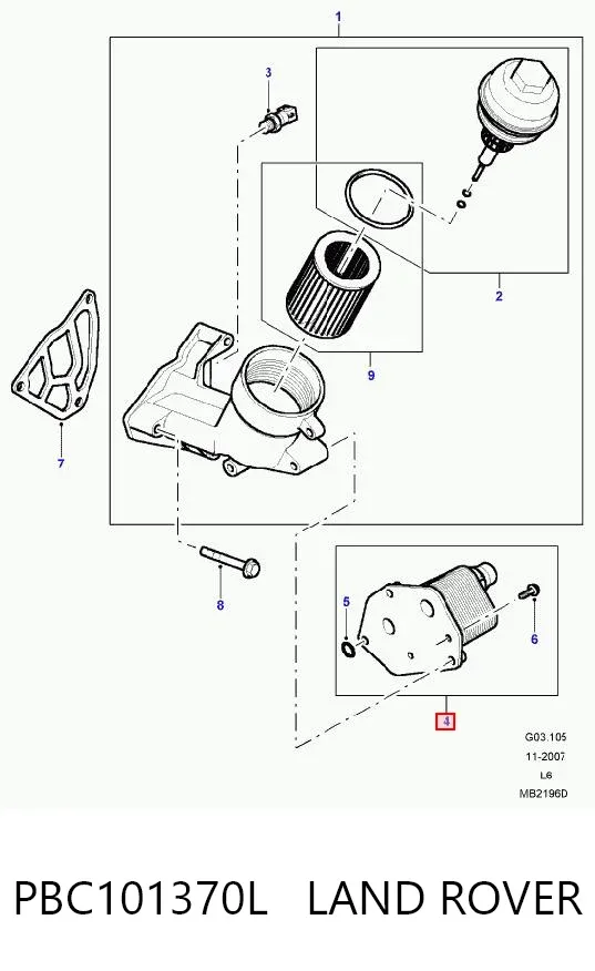 Радиатор масляный (холодильник), под фильтром PBC101370L Land Rover