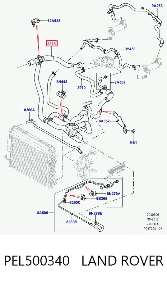 Патрубок системы охлаждения PEL500340 Land Rover