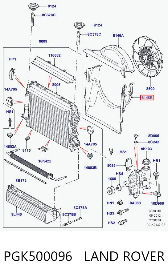 Диффузор радиатора охлаждения нижний PGK500096 Land Rover