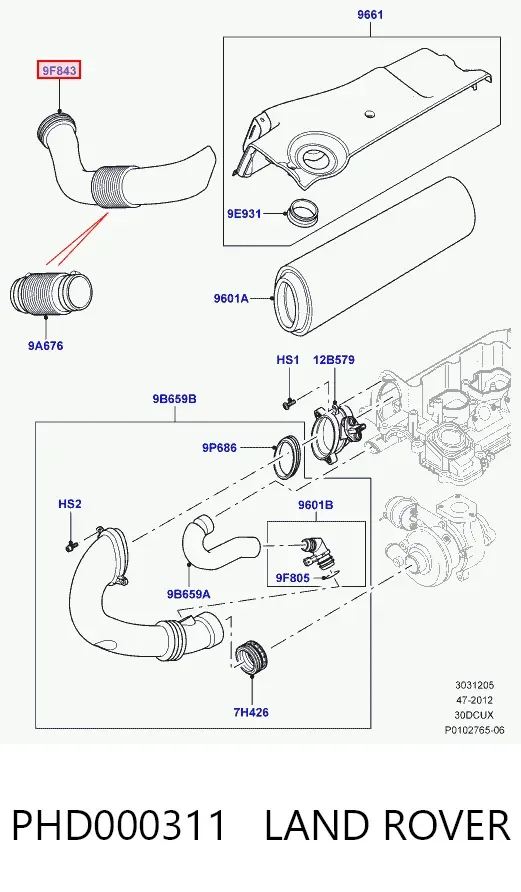 Впускной патрубок воздушного фильтра PHD000311 Land Rover