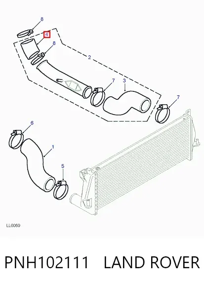 Патрубок интеркулера PNH102111 Land Rover