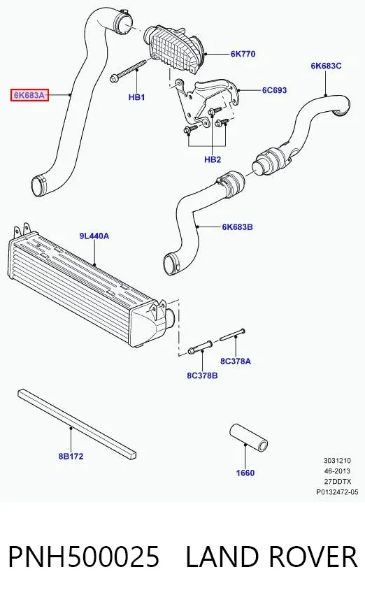 Патрубок интеркулера PNH500025 Land Rover