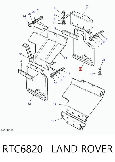 Брызговики передние, комплект LAND ROVER RTC6820
