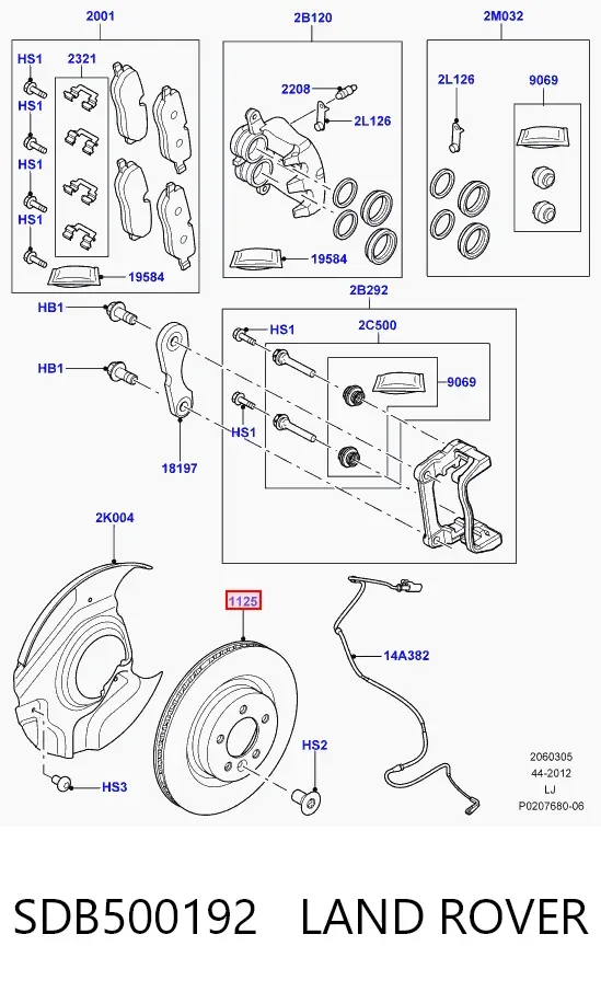 Передние тормозные диски SDB500192 Land Rover