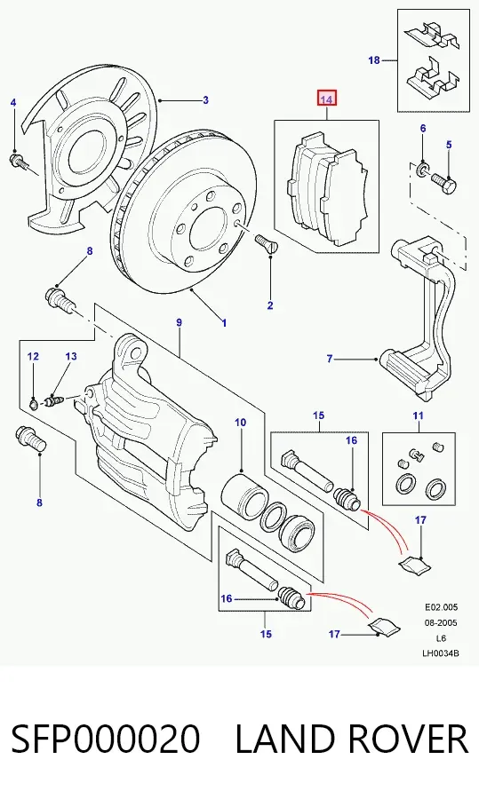 Передние тормозные колодки SFP000020 Land Rover