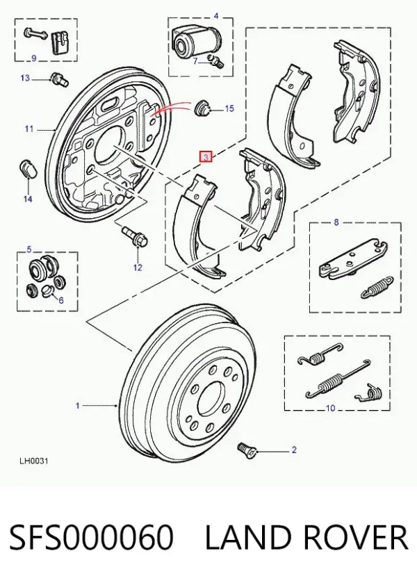 Задние барабанные колодки SFS000060 Land Rover