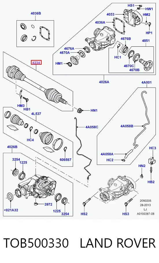 Задняя полуось TOB500330 Land Rover