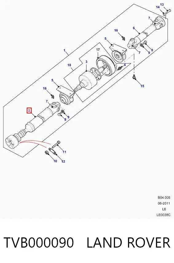 Вал карданный задний, передняя часть TVB000090 Land Rover