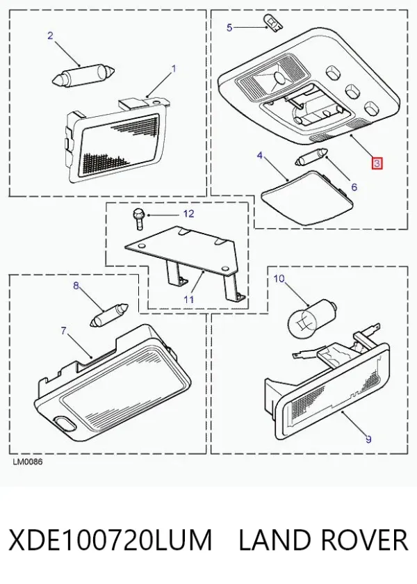 Плафон салона XDE100720LUM Land Rover