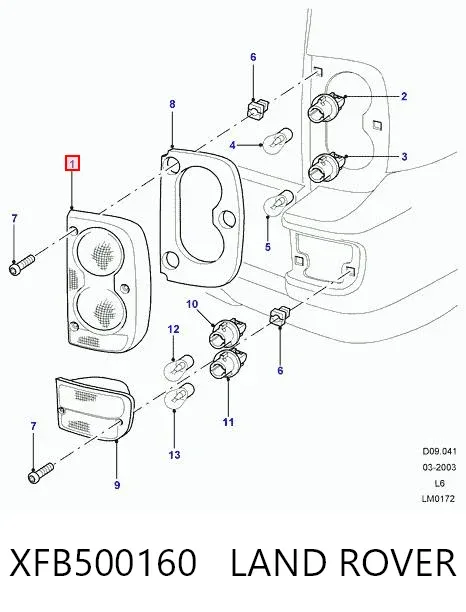 Фонарь задний правый верхний XFB500160 Land Rover