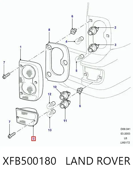 Фонарь заднего бампера правый XFB500180 Land Rover
