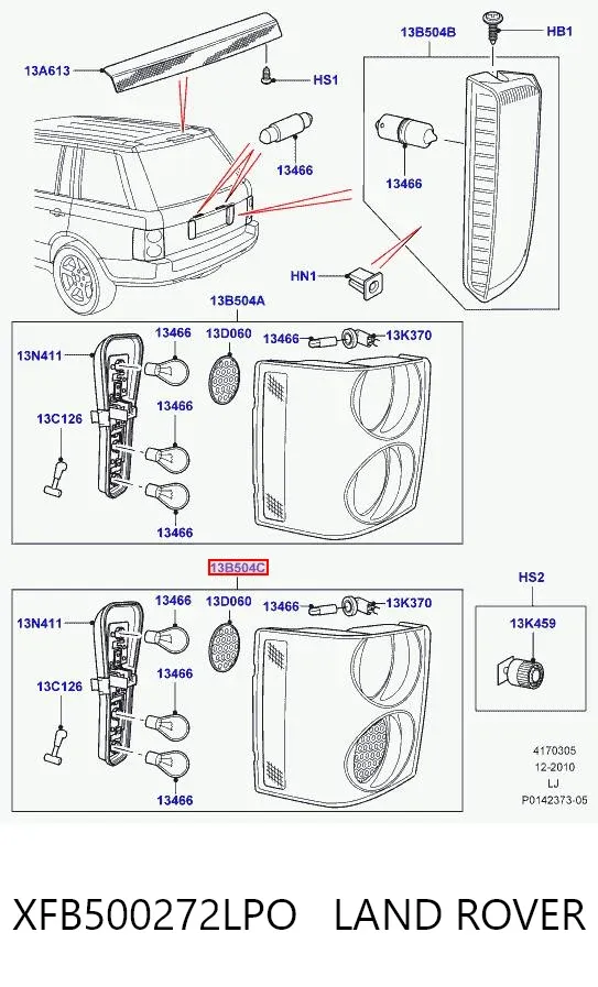 Фонарь задний левый XFB500272LPO Land Rover