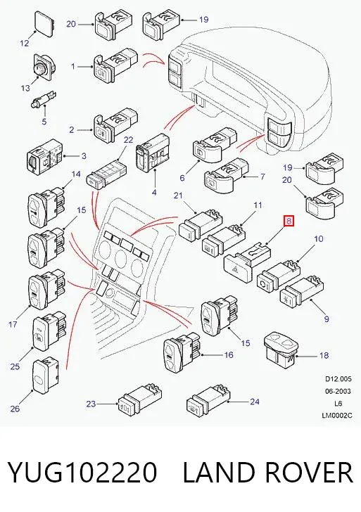 Кнопка аварийки YUG102220 Land Rover