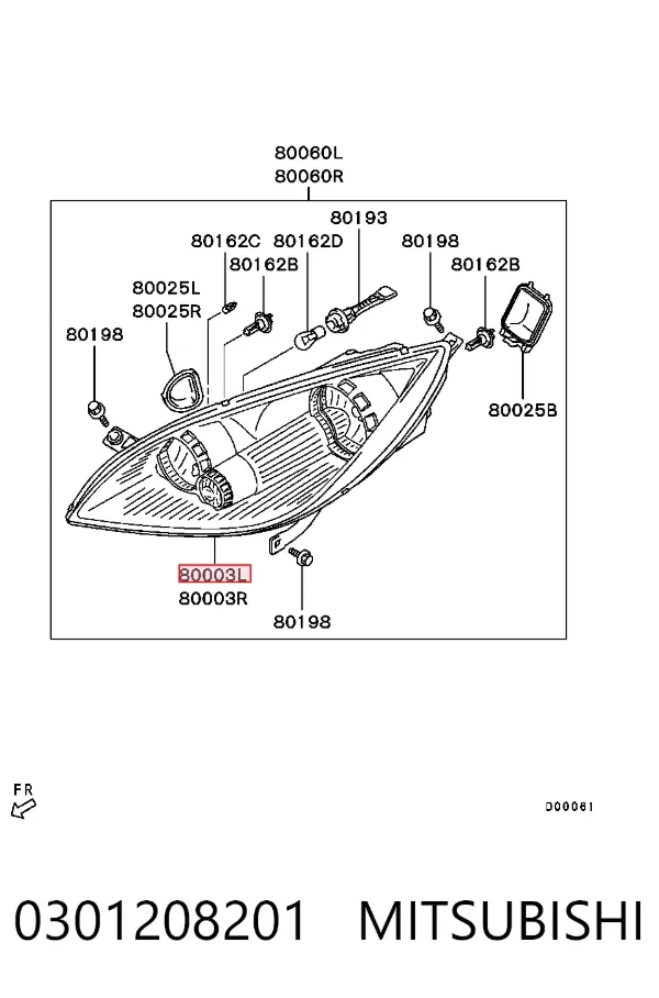 Левая фара 0301208201 Mitsubishi