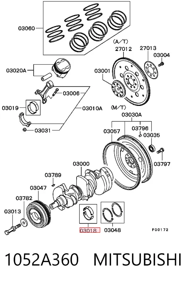 Вкладыши коленвала коренные, комплект, стандарт (STD) 1052A360 Mitsubishi