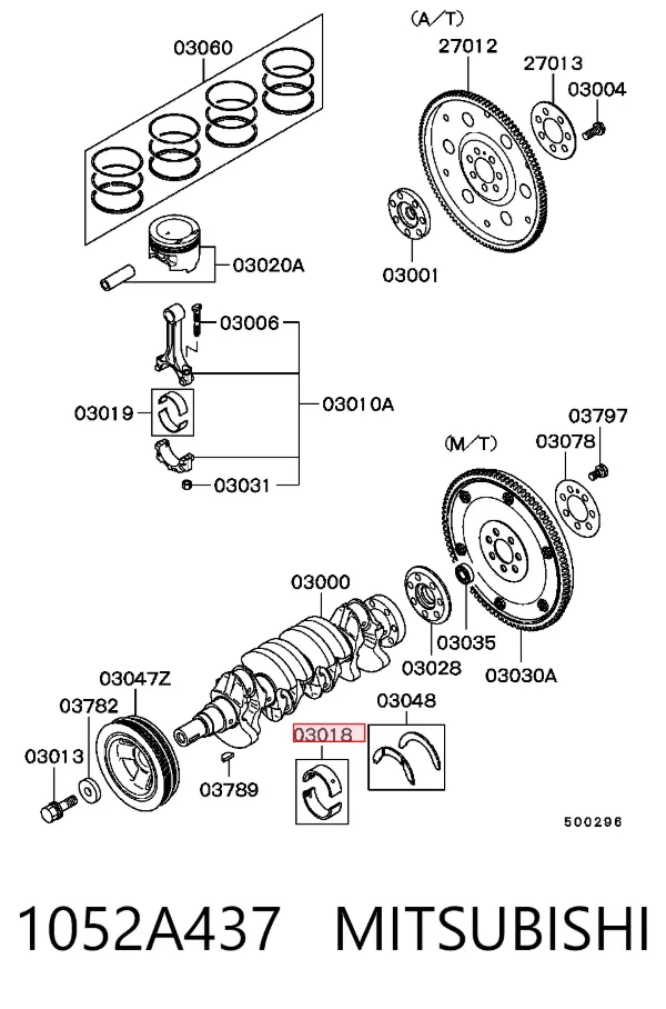 Вкладыши коленвала коренные, комплект, стандарт (STD) MD174857 Chrysler