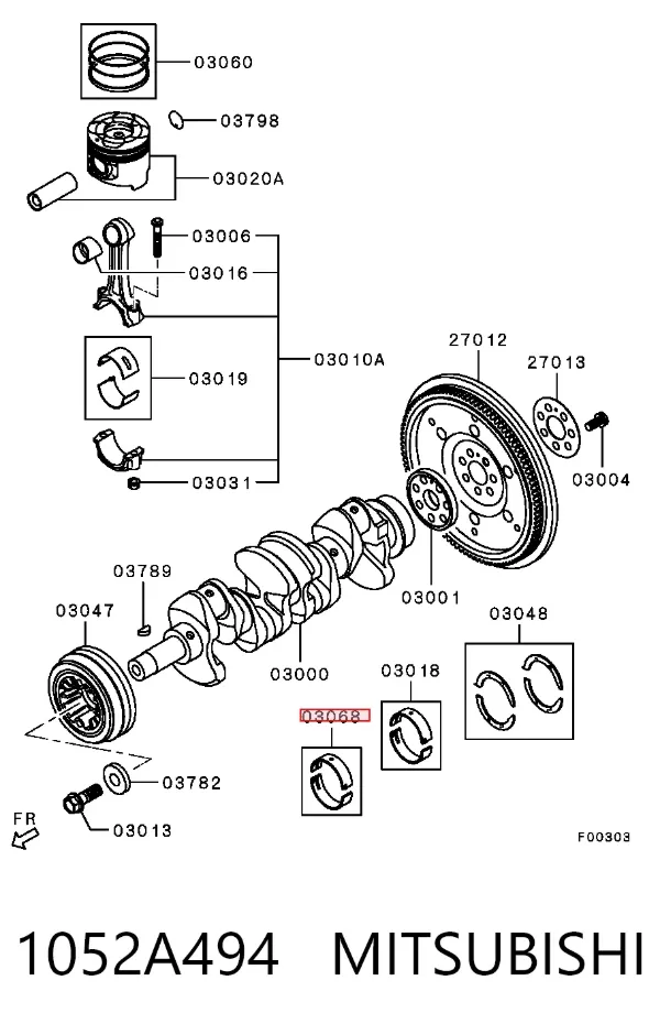 Вкладыши коленвала коренные, комплект, стандарт (STD) 1052A494 Mitsubishi