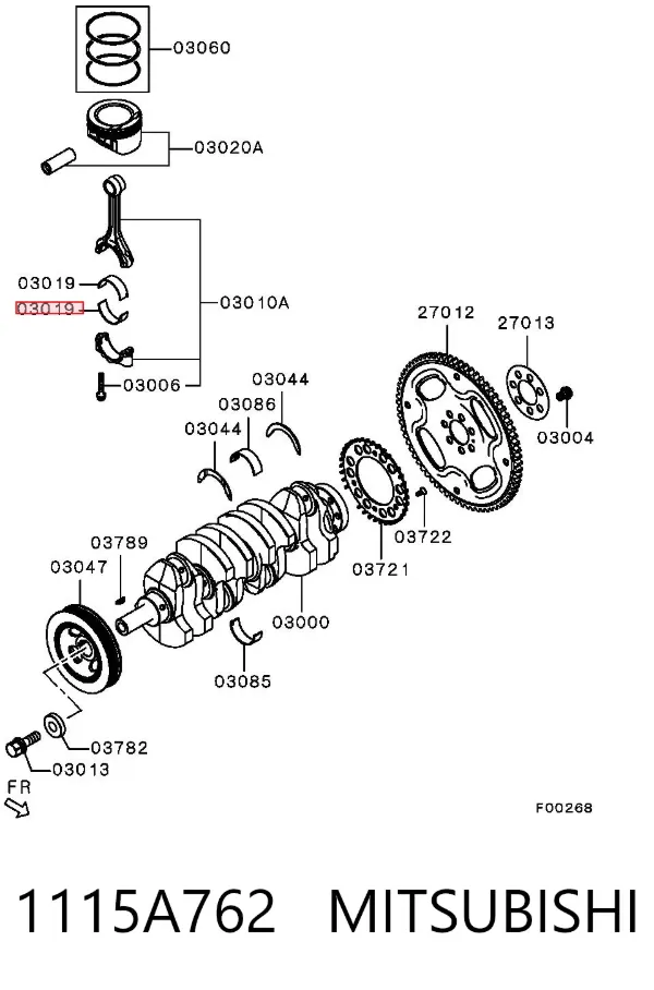 Вкладыши коленвала шатунные, комплект, 4-й ремонт (+1,00) 1115A762 Mitsubishi