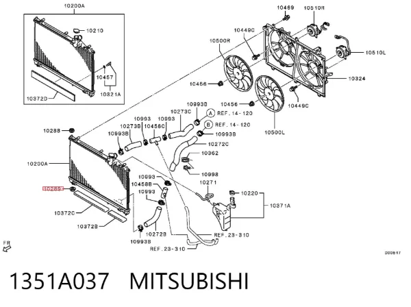 Кронштейн радиатора нижний 1351A037 Mitsubishi