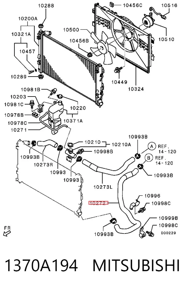 Нижний шлаг радиатора охлаждения 1370A194 Mitsubishi