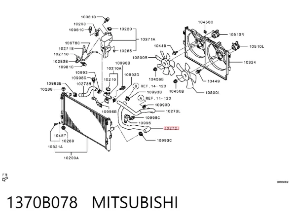 Нижний шлаг радиатора охлаждения 1370B078 Mitsubishi