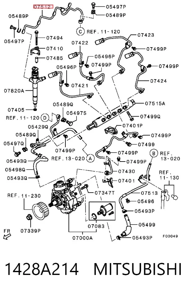 Обратная топливная трубка 1428A214 Mitsubishi
