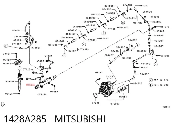 Трубка топливная форсунки 1-го цилиндра 1428A285 Mitsubishi