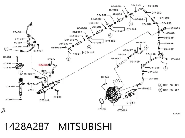 Трубка топливная форсунки 3-го цилиндра 1428A287 Mitsubishi