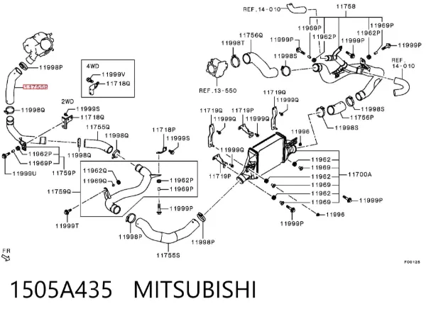 Патрубок интеркулера 1505A435 Mitsubishi
