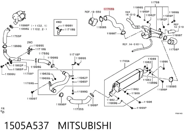 Патрубок интеркулера 1505A537 Mitsubishi