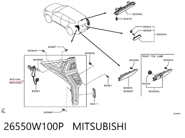 Задний фонарь 26550W100P Mitsubishi