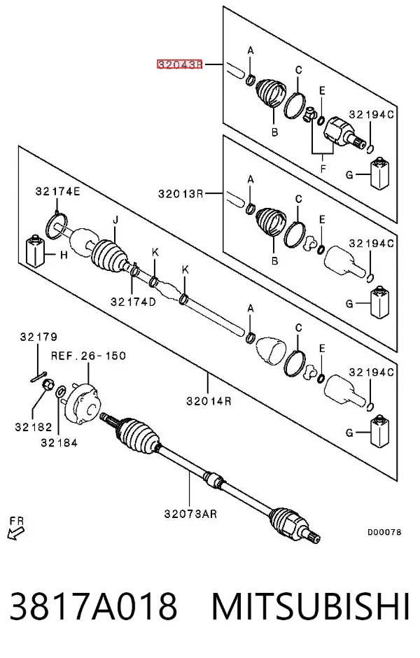 Шрус внутренний левый 3817A018 Mitsubishi