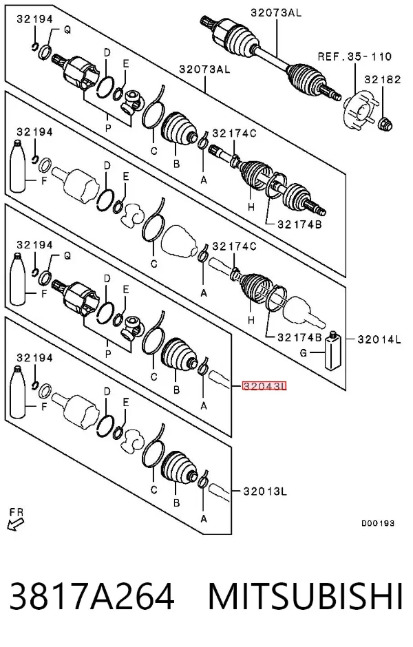 Шрус внутренний левый 3817A264 Mitsubishi