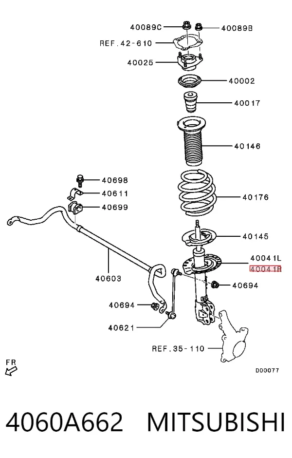 Амортизатор передний правый 4060A662 Mitsubishi