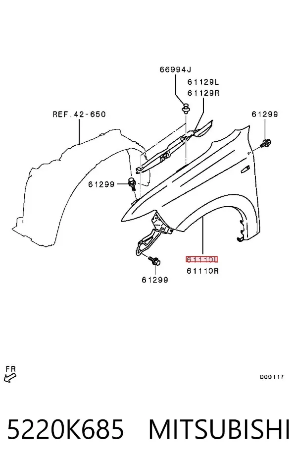 Крыло переднее левое 5220K685 Mitsubishi