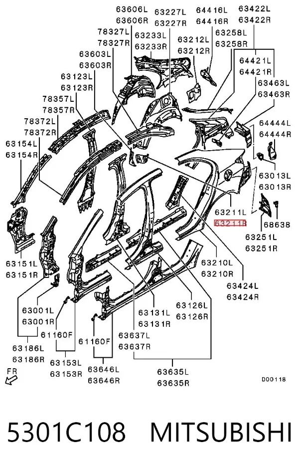 Крыло заднее правое 5301C108 Mitsubishi